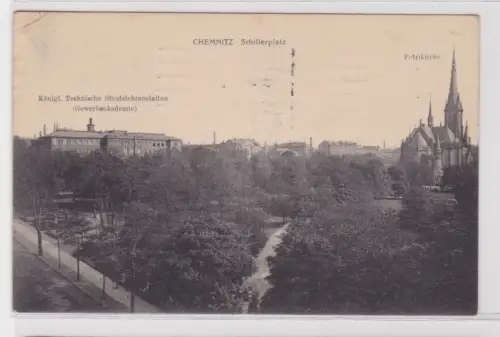 905008 Feldpost Ak Chemnitz Schillerplatz Gewerbeakademie usw. 1915