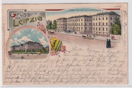 39389 Bruno Bürger Ak Lithographie Gruß aus Leipzig Städt.Krankenhaus St.Jacob