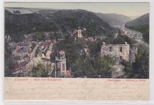 40481 Ak Tharandt - Blick vom Königsplatz mit Markt, Schloss, Ruine 1909
