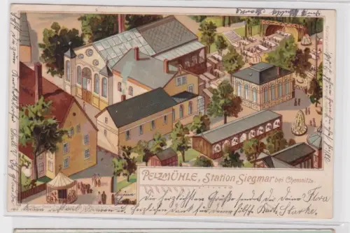 904784 Lithographie Ak Pelzmühle, Station Siegmar bei Chemnitz 1903