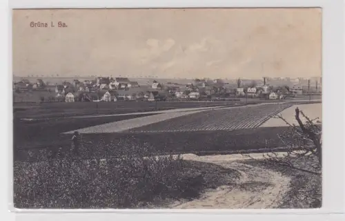 905635 AK Grüna - Totalansicht mit Feldpartie 1912