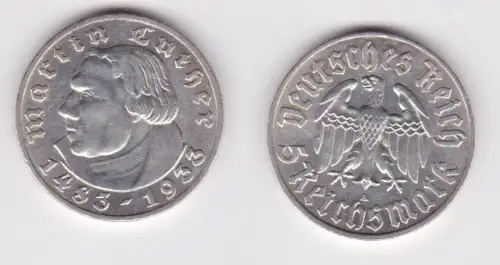 5 Mark Silber Münze Martin Luther 1933 A Jäger 353 ss+ (121360)