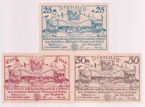 3 Banknoten Notgeld Stadt Köben an der Oder 1920 (162842)