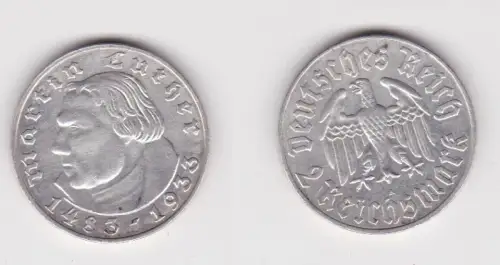 2 Mark Silber Münze 3.Reich Martin Luther 1933 A f.vz (123048)