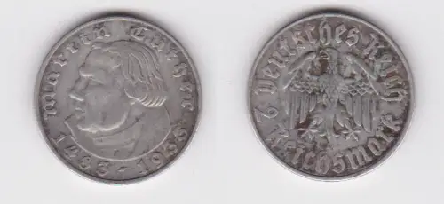 2 Mark Silber Münze 3.Reich Martin Luther 1933 A ss (124471)