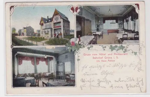 905557 Ak Gruß vom Hotel und Restaurant Bahnhof Grüna in Sachsen 1907