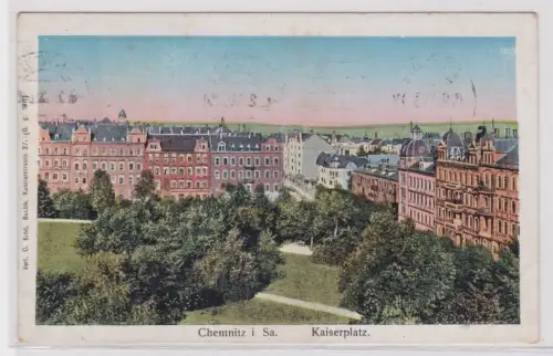44058 AK Chemnitz - Kaiserplatz mit Parkanlage 1918