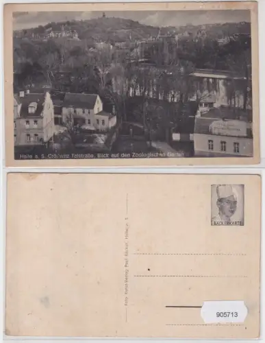 905713 AK Halle a.S. - Cröllwitz Talstraße, Blick auf den Zoo, Bäckerkarte