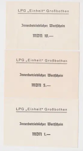 3 Banknoten 1 bis 10 Mark DDR LPG Geld "Einheit" Großbothen (165485)