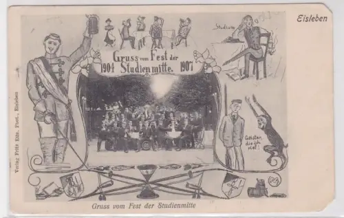 66832 Studentika Ak Gruß vom Fest der Studienmitte Eisleben 1904-1907
