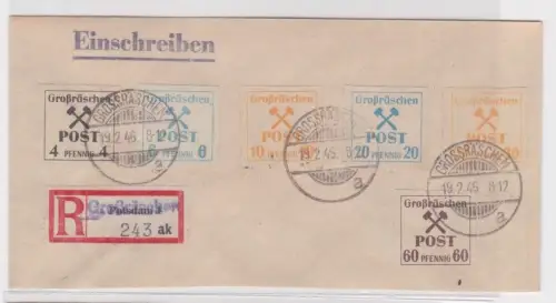 906882 Einschreibebrief Lokalausgabe Großräschen 1946 Mi 32 + 34 + 36 + 38 + 40