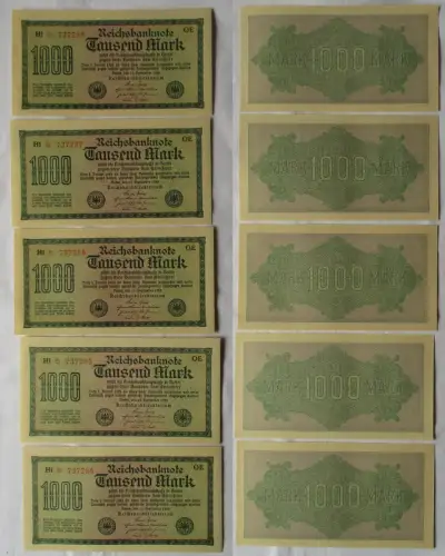 5 x 1000 Mark Banknote Berlin 1923 Ro. 73 fortlaufende Seriennummer (171447)