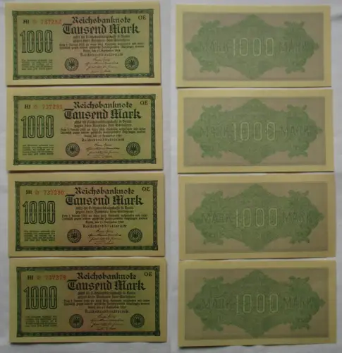 4 x 1000 Mark Banknote Berlin 1923 Ro. 73 fortlaufende Seriennummer (171341)