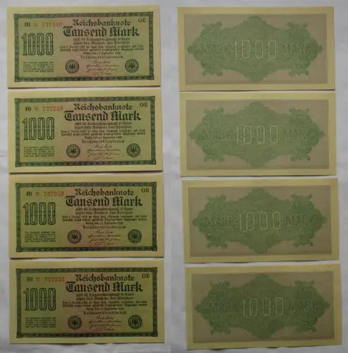 4 x 1000 Mark Banknote Berlin 1923 Ro. 73 fortlaufende Seriennummer (171342)