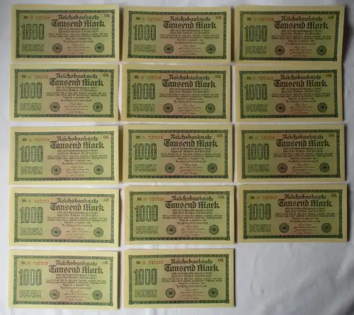 14 x 1000 Mark Banknote Berlin 1923 Ro. 73 fortlaufende Seriennummer (111188)
