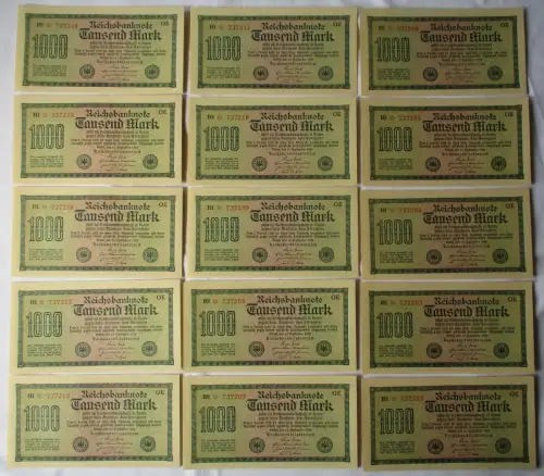 15 x 1000 Mark Banknote Berlin 1923 Ro. 73 fortlaufende Seriennummer (113223)