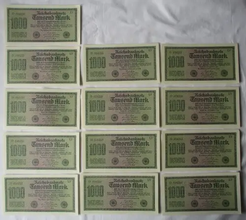 13 x 1000 Mark Banknote Berlin 1923 Ro. 73 fortlaufende Seriennummer (110953)