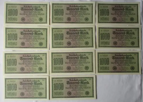 11 x 1000 Mark Banknote Berlin 1923 Ro. 73 fortlaufende Seriennummer (110798)