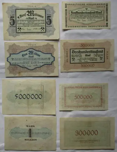 4x Banknoten Inflation Halle Anhaltische Kohlenwerke 1923 (171432)