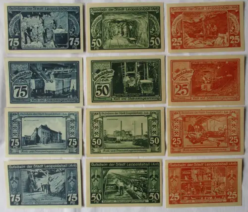 12 Banknoten Notgeld Stadt Leopoldshall Bergbauserien 1 bis 4 25.7.1921 (117170)