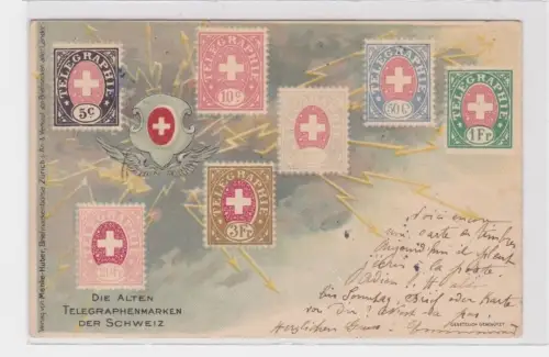 907955 Briefmarken Ak mit Briefmarken alte Telegraphenmarken Schweiz 1901