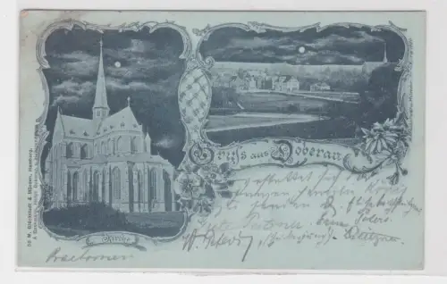 907967 Mondscheinkarte Gruß aus Doberan Totalansicht und Kirche 1900