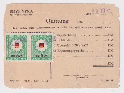 BDVP VPKA 1961 Gebührenmarken Quittung DDR Sammlerstück (170870)