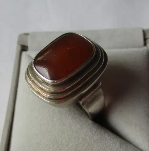 eleganter 835er Sterling Silber Ring mit Bernstein um 1930 (115496)