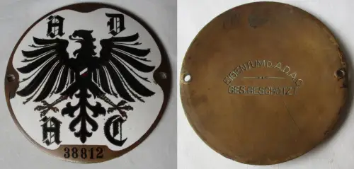 seltene emaillierte Plakette ADAC mit Reichsadler Nr.38812 um 1920 (145528)