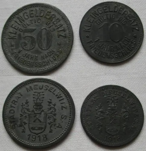 10 und 50 Pfennig Zink Münzen Notgeld Meuselwitz 1918 (171289)