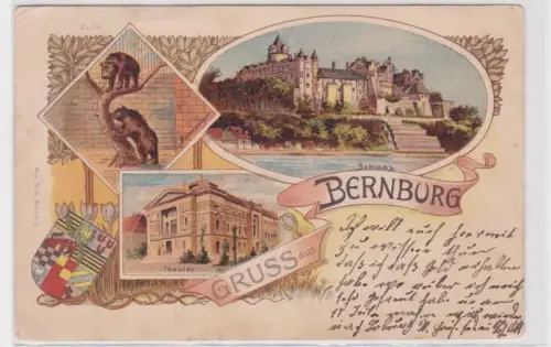 907831 Lithographie Ak Gruss aus Bernburg - Schloss, Theater, Bärenzwinger 1899