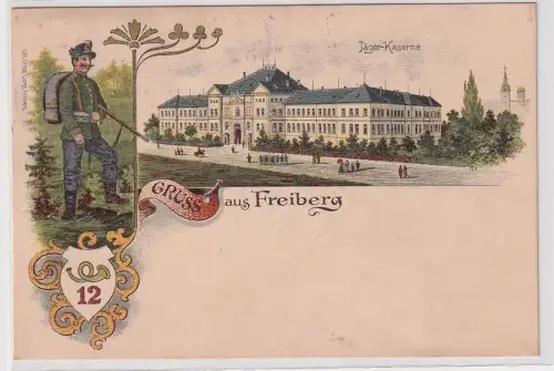 83600 Ak Lithographie Gruß aus Freiberg Jäger Kaserne Regiment 12 1914
