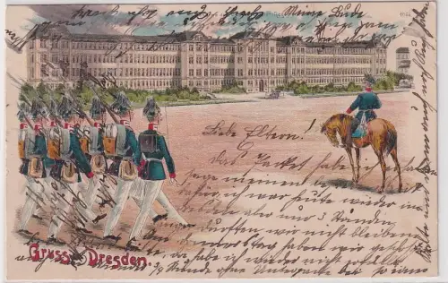 66129 Ak Lithographie Gruß aus Dresden 1.Leib Grenadier Regiment Nr.100, 1905