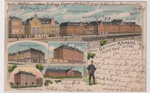 03548 Ak Lithographie Gruß aus der Ganison Kamenz 13.Inf.Regt.Nr.178, 1906