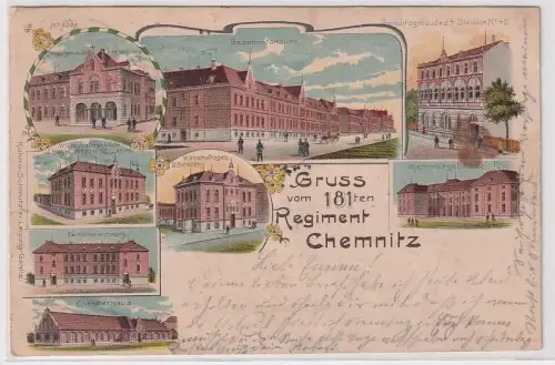 89470 Ak Lithographie Gruß vom 181ten Infanterie Regiment Chemnitz 1903