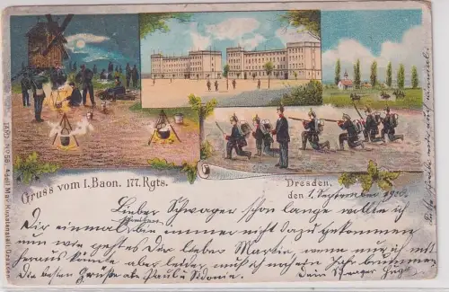 47877 Ak Lithographie Gruß vom I.Baon.177.Rgts. Dresden 1900