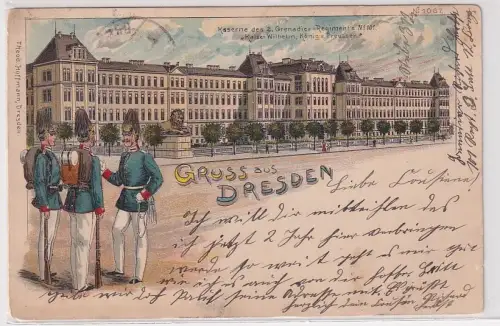 35062 Ak Lithographie Gruß aus Dresden Kaserne des 2.Grenadier Regiment Nr101