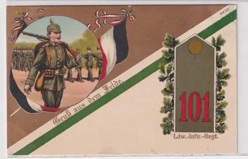 11445 Patriotika Ak Gruß aus dem Feld Zittau Landwehr Infanterie-Regiment Nr.101