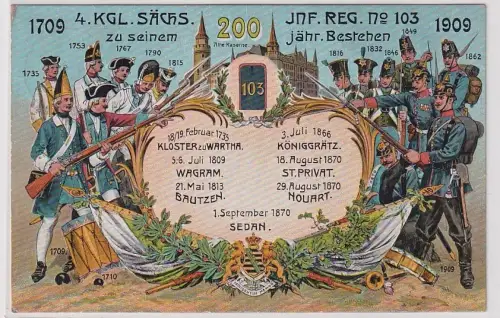 21174 Ak Bautzen 4.K.S. Infanterie Regiment Nr.103, 200 Jahre 1909