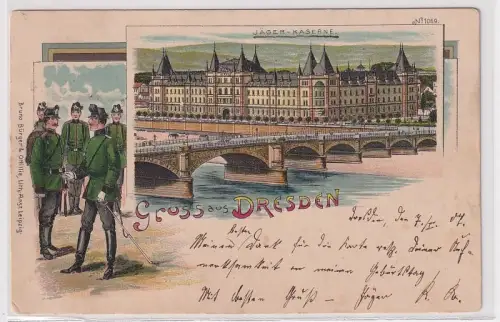 21948 Ak Lithographie Gruß aus Dresden Jägerkaserne 1904