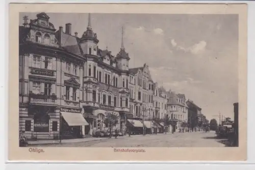 74102 Ak Ohligs Bahnhofsvorplatz mit Geschäften 1918