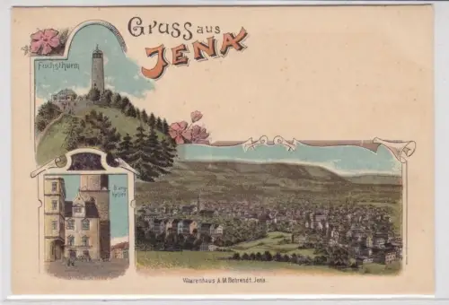 88464 Ak Lithographie Gruß aus Jena Fuchsturm, Burgkeller usw. um 1900