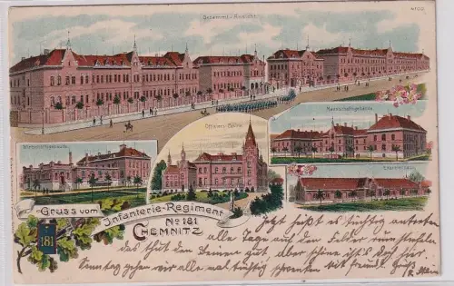 900245 Ak Lithographie Gruß vom Infanterie Regiment Nr.181 Chemnitz 1907
