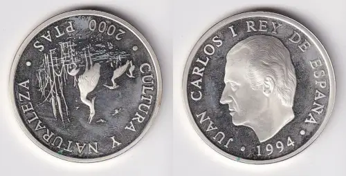 2000 Pesetas Silbermünze Spanien Seidenreiher 1994 (166777)