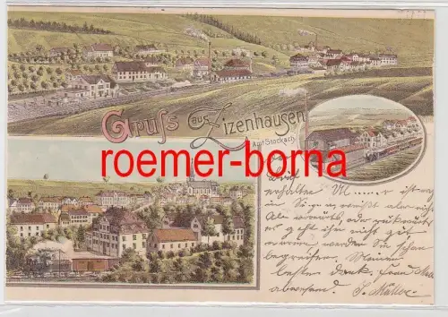 77621 Ak Lithographie Gruß aus Zizenhausen Bahnhof usw. 1902