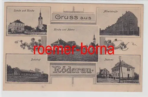 76451 Mehrbild Ak Gruß aus Röderau Bahnhof, Postamt, Schule usw. um 1920