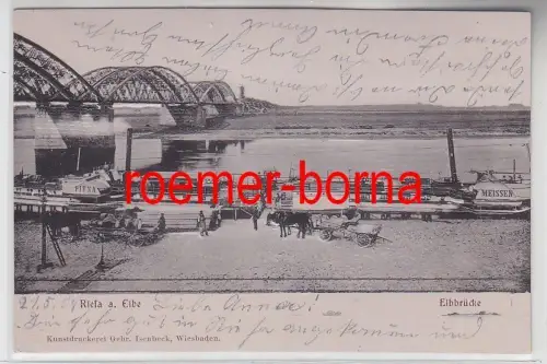 77764 geprägte Ak Riesa a. Elbe Elbbrücke 1904