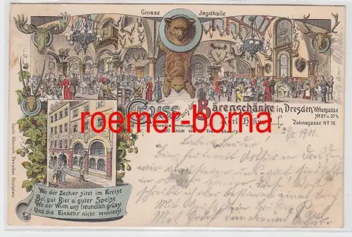 76825 Ak Lithografie Gruss aus der Bärenschenke in Dresden Webergasse 1901