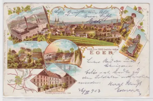 95633 Ak Lithographie Eger Cheb Erste Actien Brauerei usw. 1903