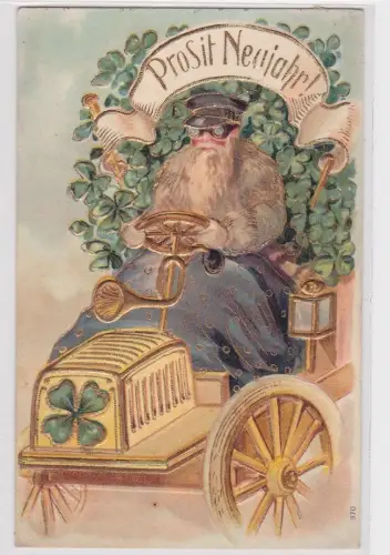 69199 Glückwunsch AK Prosit Neujahr! alter bärtiger Mann in Automobil 1908